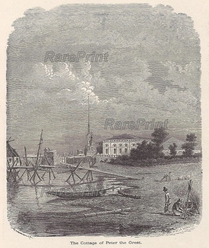 The Cottage of Peter the Great — engraving — &nbsp; "The Cottage of Peter the Great"&nbsp; &nbsp; The dacha of Peter the Great was a country house located on th...